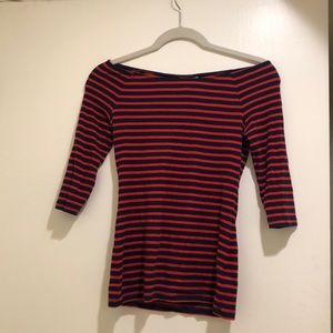 Red and blue three quarter length tee